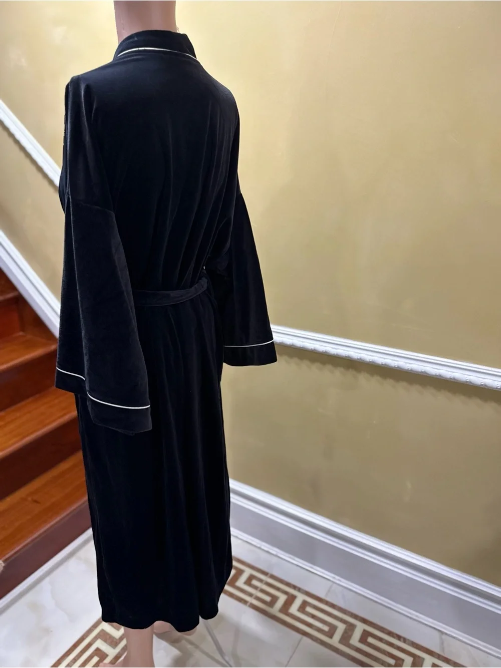 Dior Black Velvet Robe with White Piping